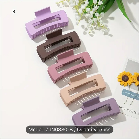 Set of 5 Matte Hair Claw Clips - Pink, Purple, Brown - Picture 2 of 2